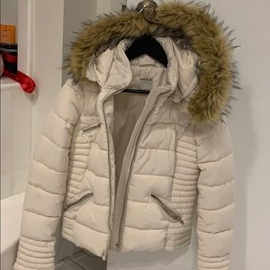 Zara Trafaluc Ivory Coat with removable hood